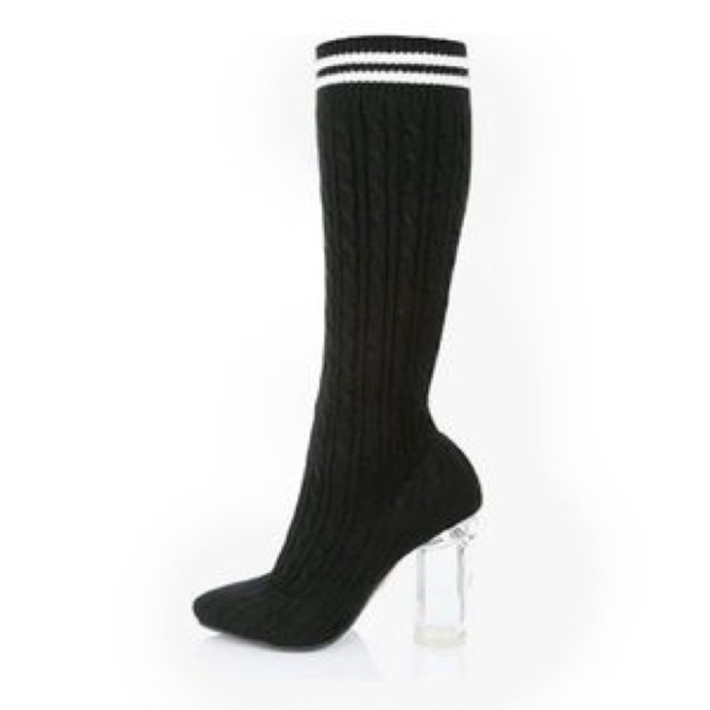 Sock boots transparent block heel pull on knit boots - Picture 1 of 6
